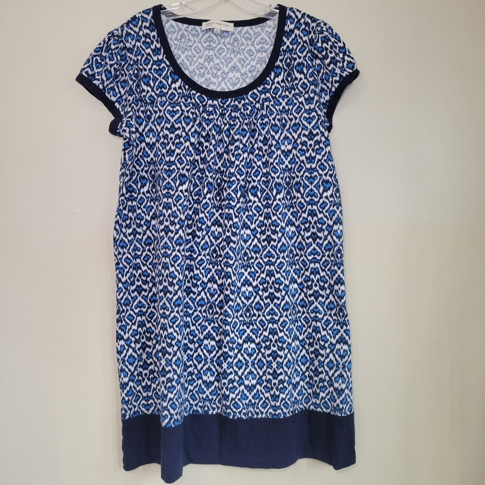 Jones New York Sport Blue Ikat Print Cotton Modal‎ Tunic Dress Womens XL